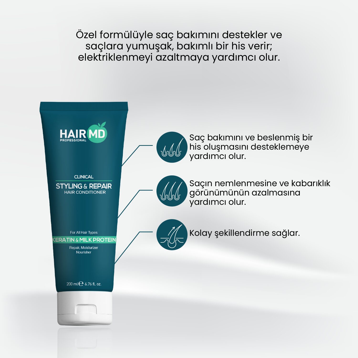 HairMD Clinical Şekillendirici ve Onarıcı Saç Bakım Kremi 200 ml - Görsel 2