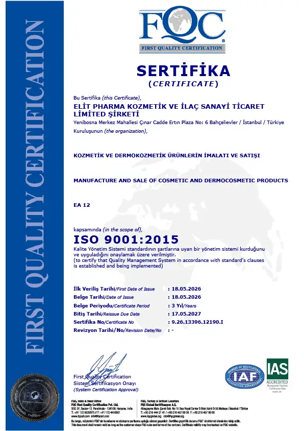 ISO 9001:2015 Kozmetik Sertifikası