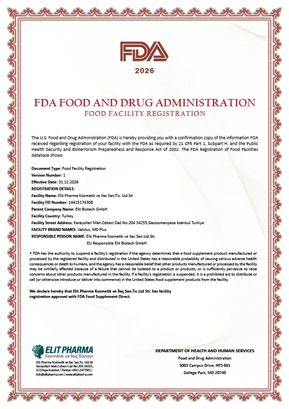 FDA Gıda Takviyesi Sertifikası