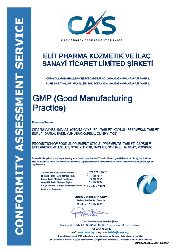 GMP Takviye Edici Gıda Sertifikası
