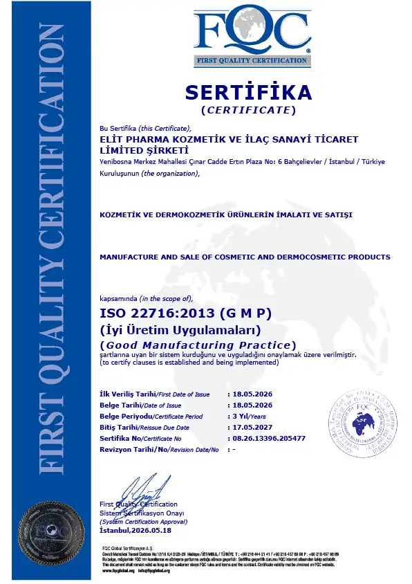 ISO 22716:2013 GMP Sertifikası
