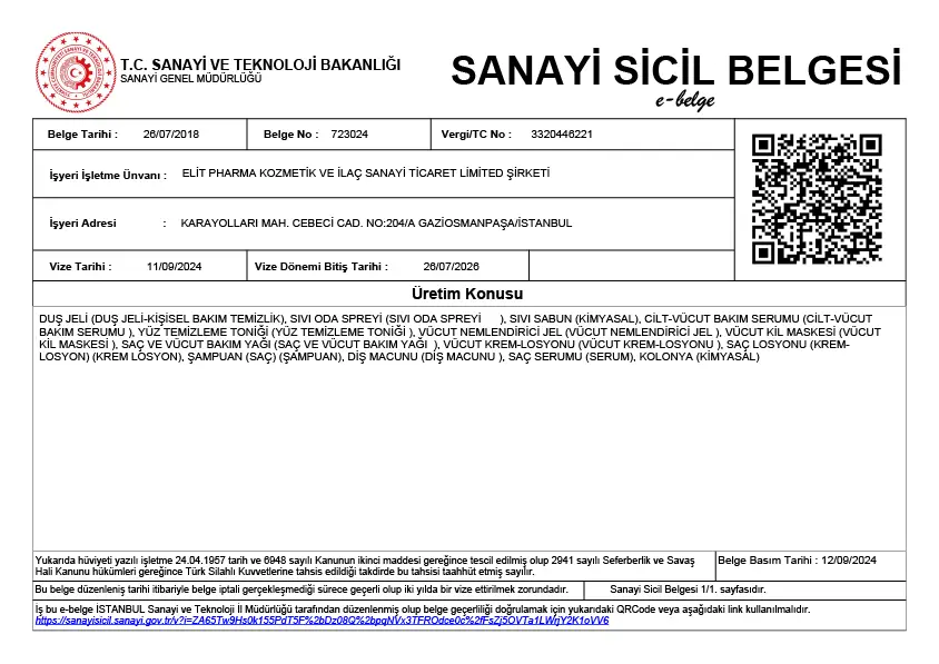Kozmetik Ürünleri Sanayi Sicil Belgesi