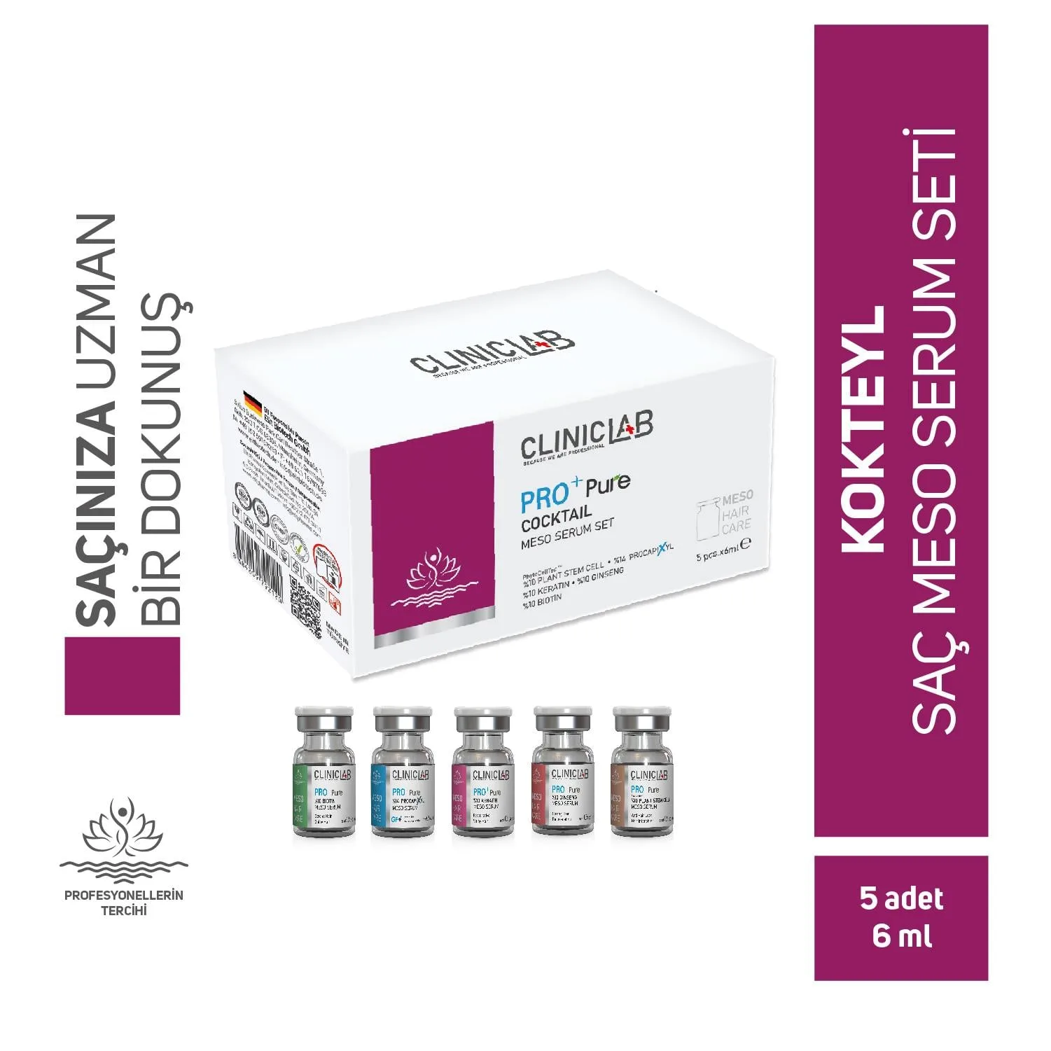 8684209792236_1 Pro+ Pure Cocktail Saç Bakım Meso Serumu 6 Ml X 5 Adet - Görsel 1